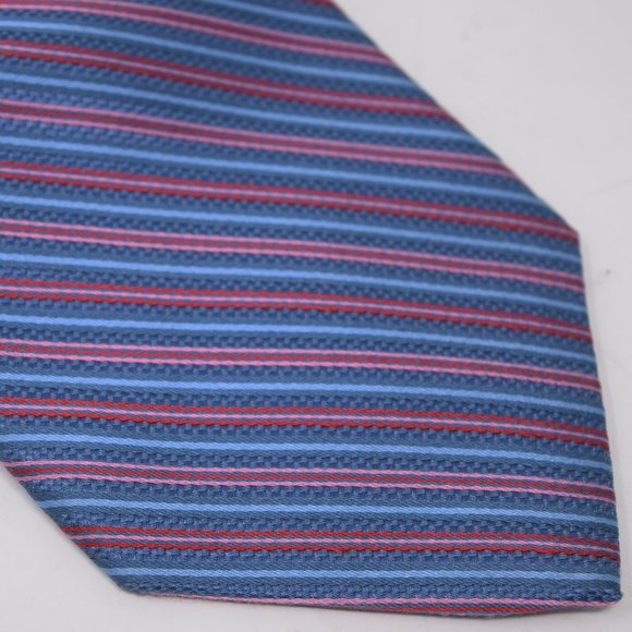 Ted Baker Necktie Silk Tie Diagonal Stripe Pink Blue Made USA Career Work Luxe - Picture 1 of 12